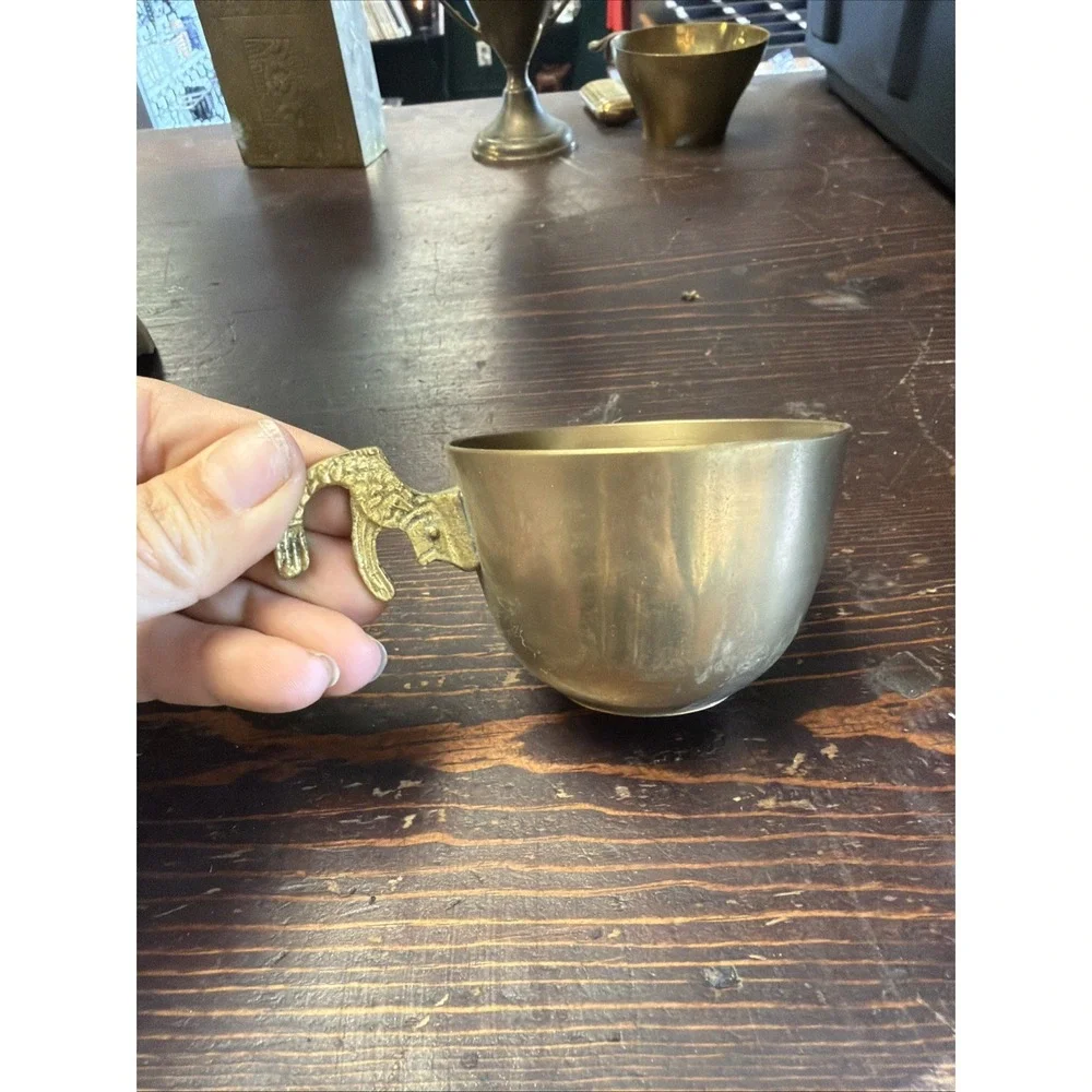 Vintage Brass Punch Bowl Set With 12 Cups and Ladle.